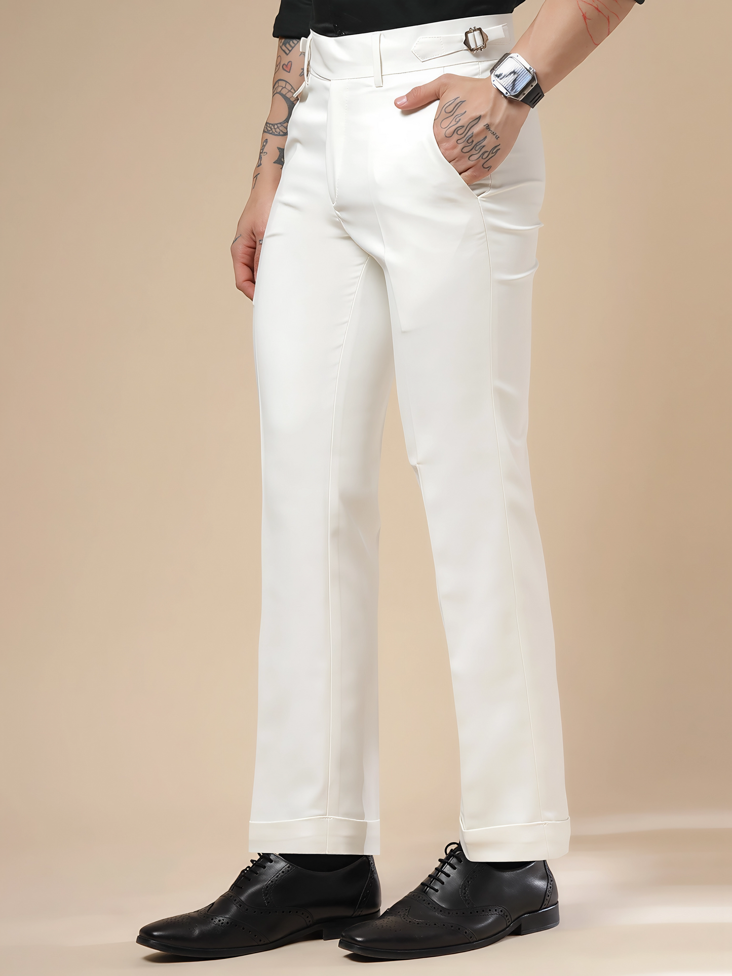 White Single Buckle Gurkha Pants by Italian Vega