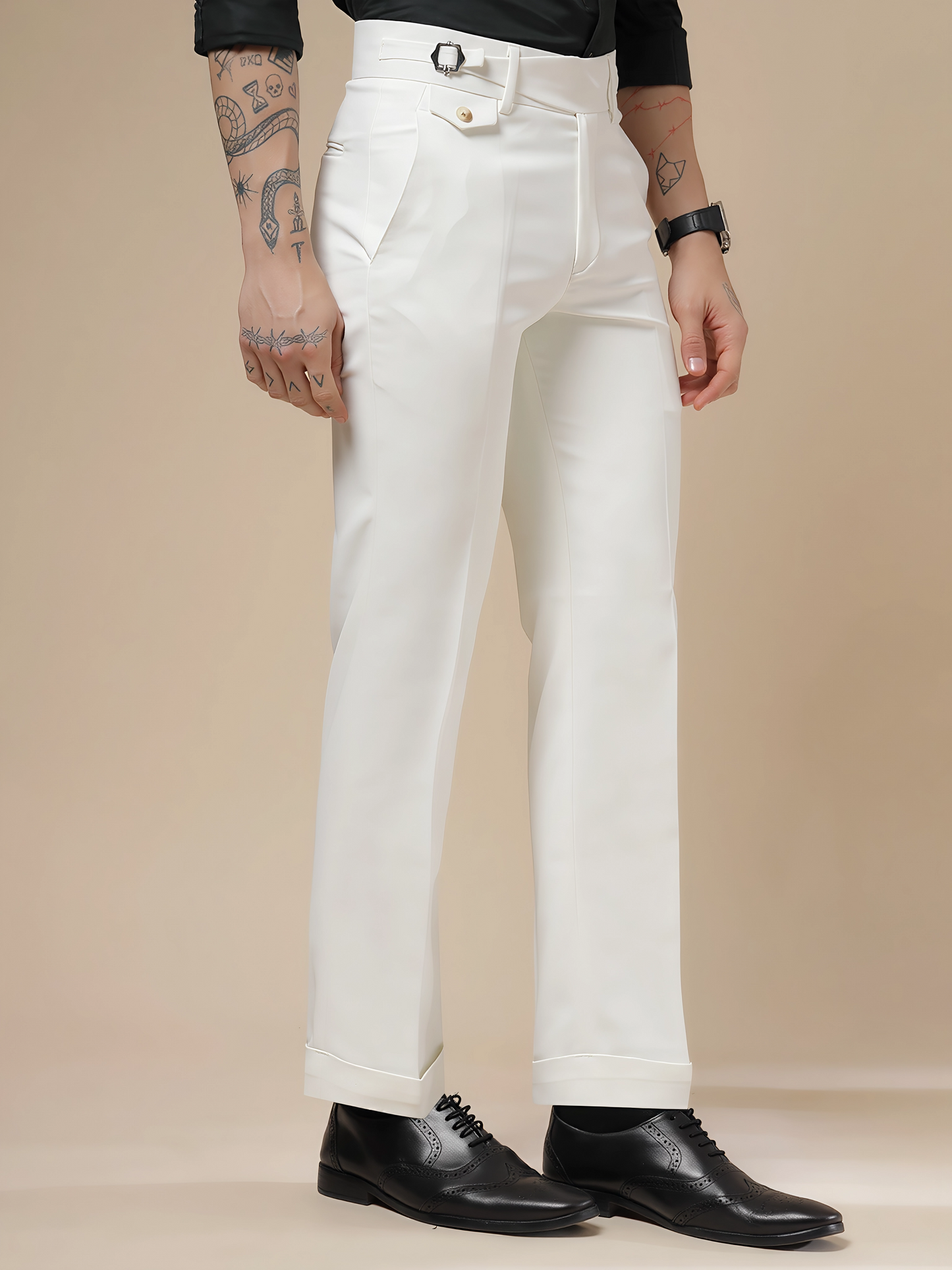 White Single Buckle Gurkha Pants by Italian Vega
