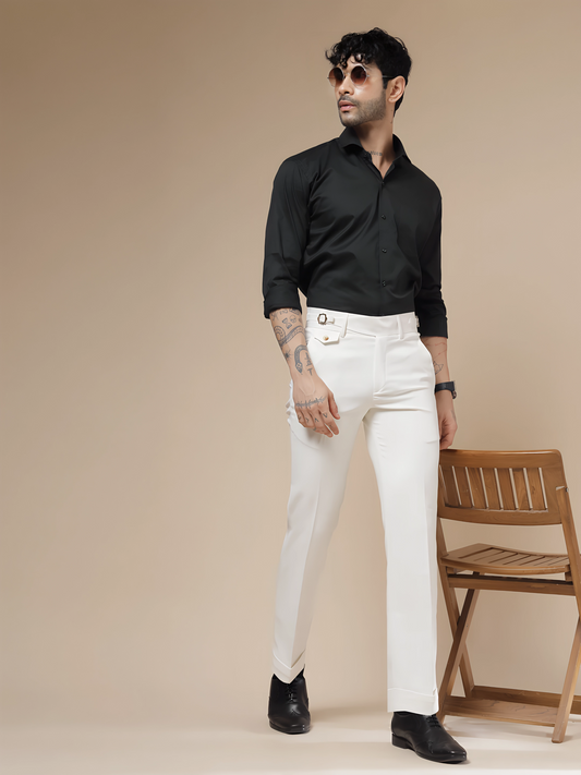 White Single Buckle Gurkha Pants by Italian Vega