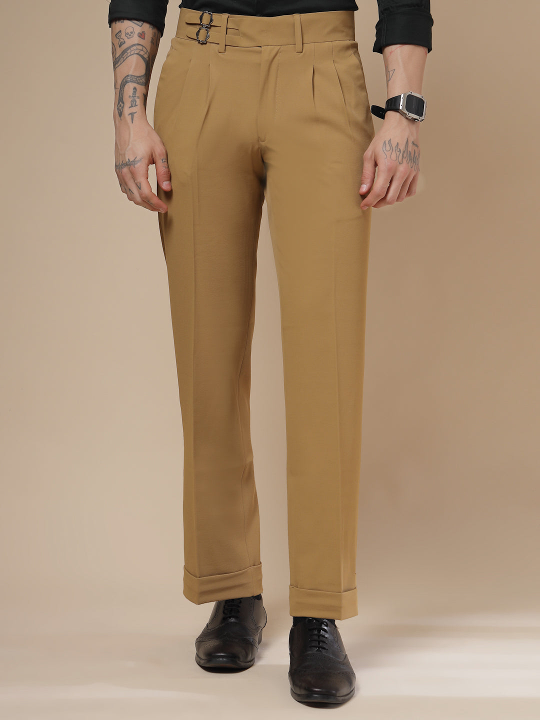 Camel Double Buckle Gurkha Pants