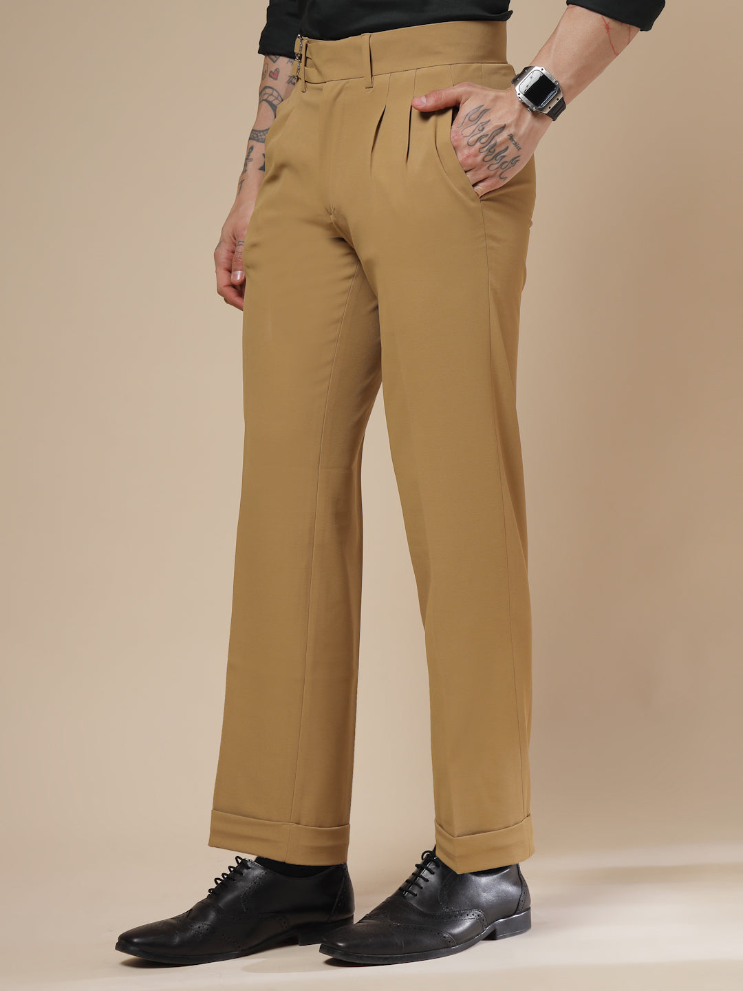 Camel Double Buckle Gurkha Pants