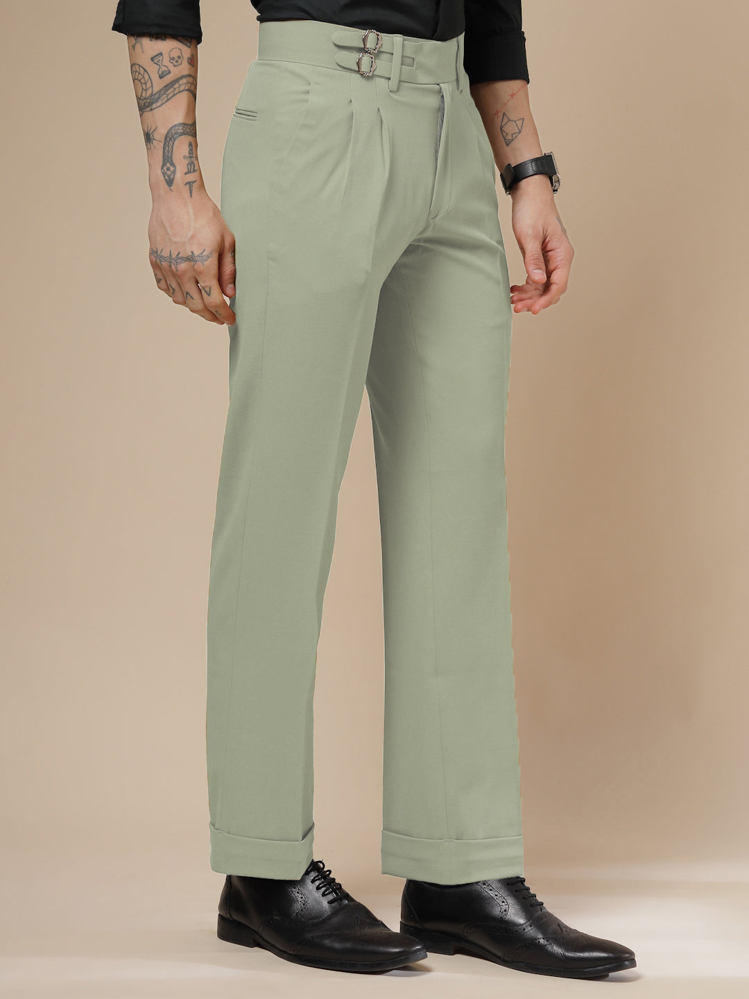 Lime Double Buckle Gurkha Pants