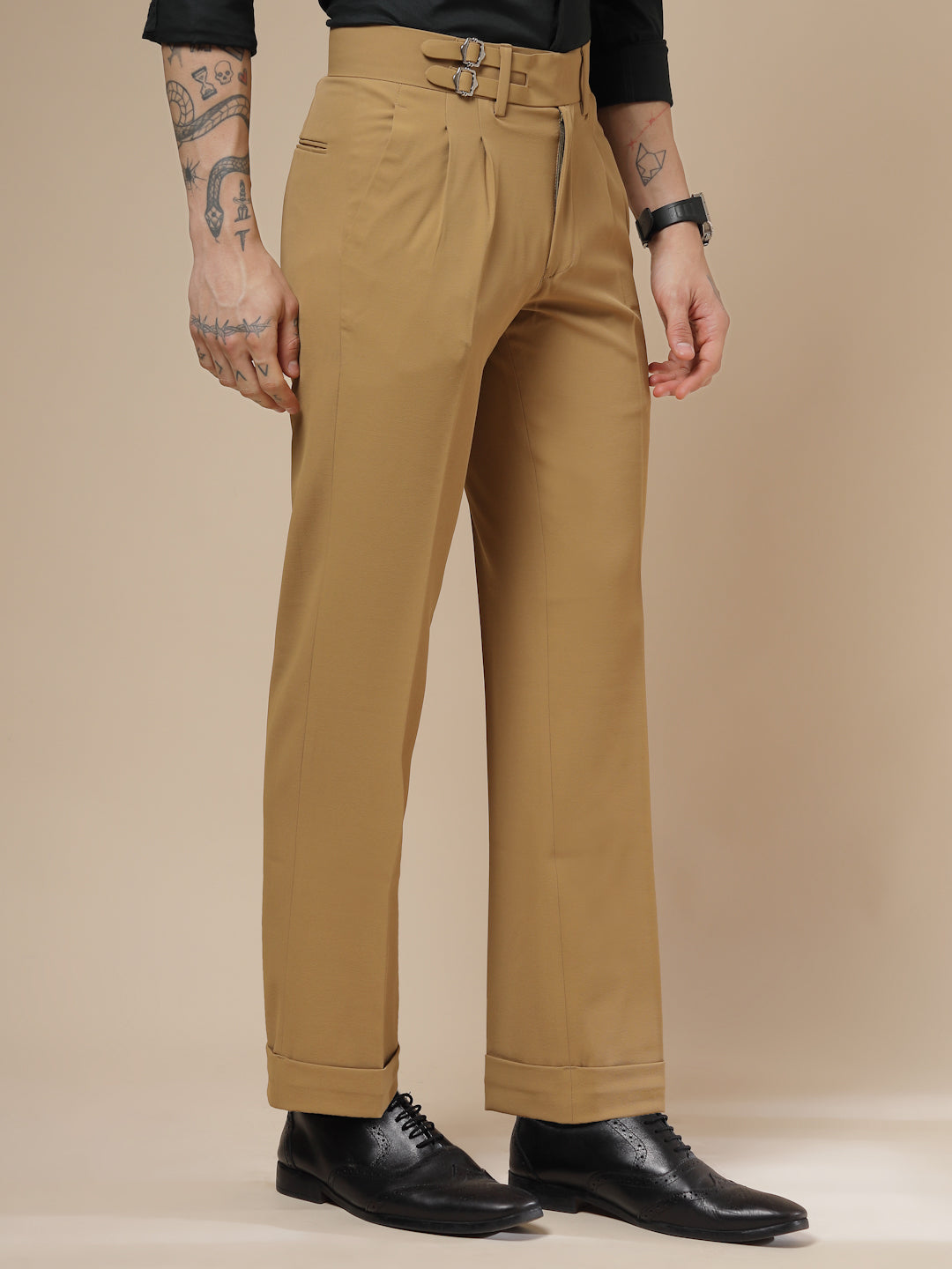Camel Double Buckle Gurkha Pants
