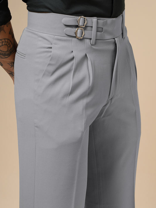 Ash Grey Double Buckle Gurkha Pants