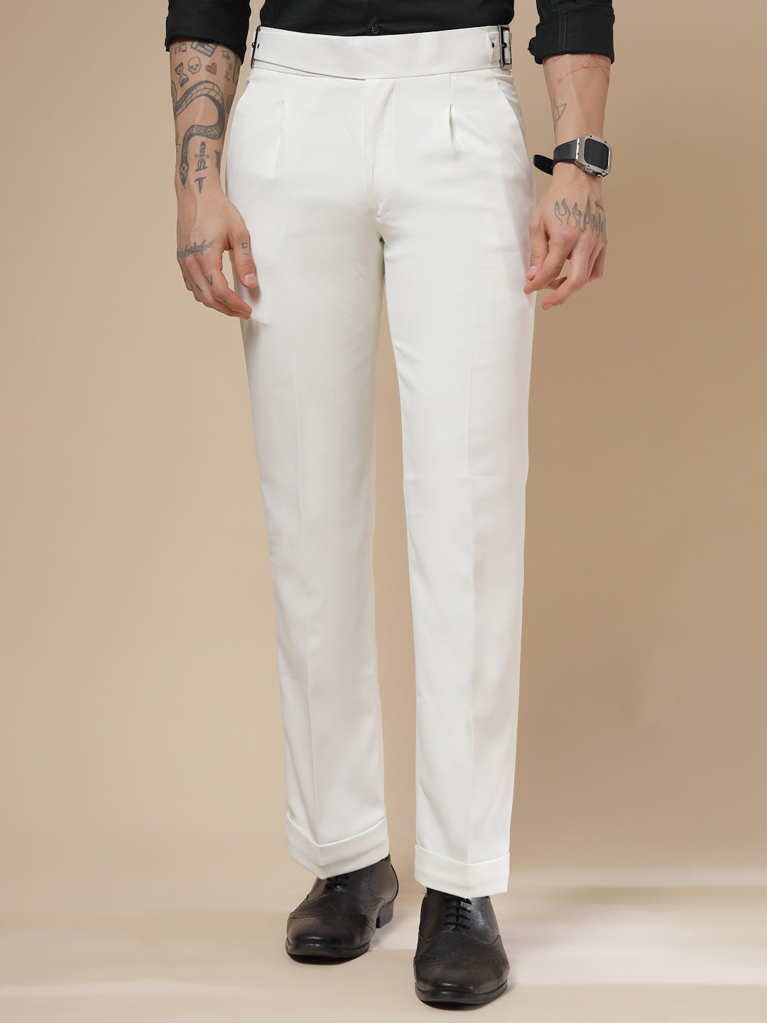 Frost White Classic Buckle Gurkha Pants by Italian Vega®
