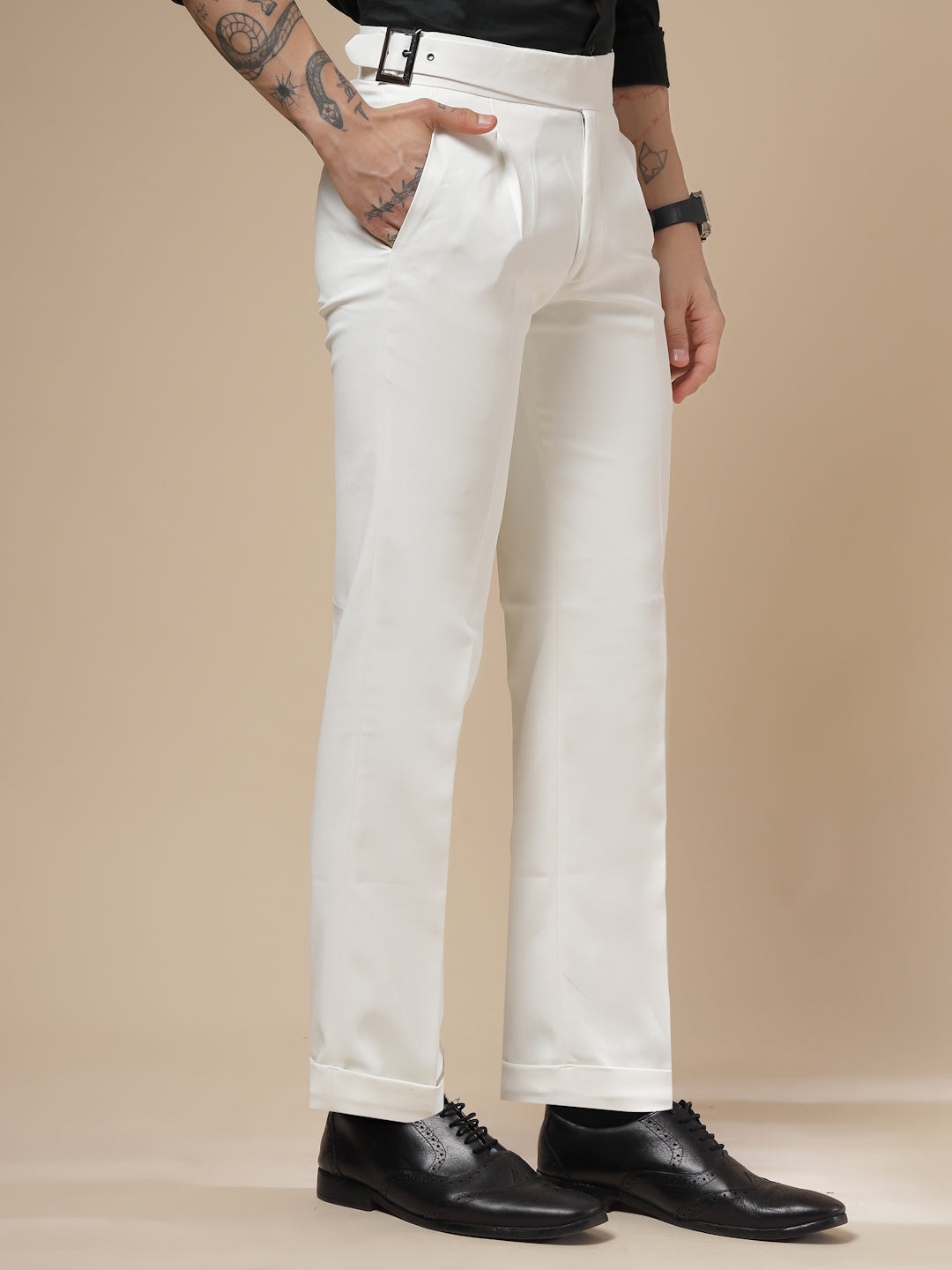 Frost White Classic Buckle Gurkha Pants by ITALIAN VEGA®