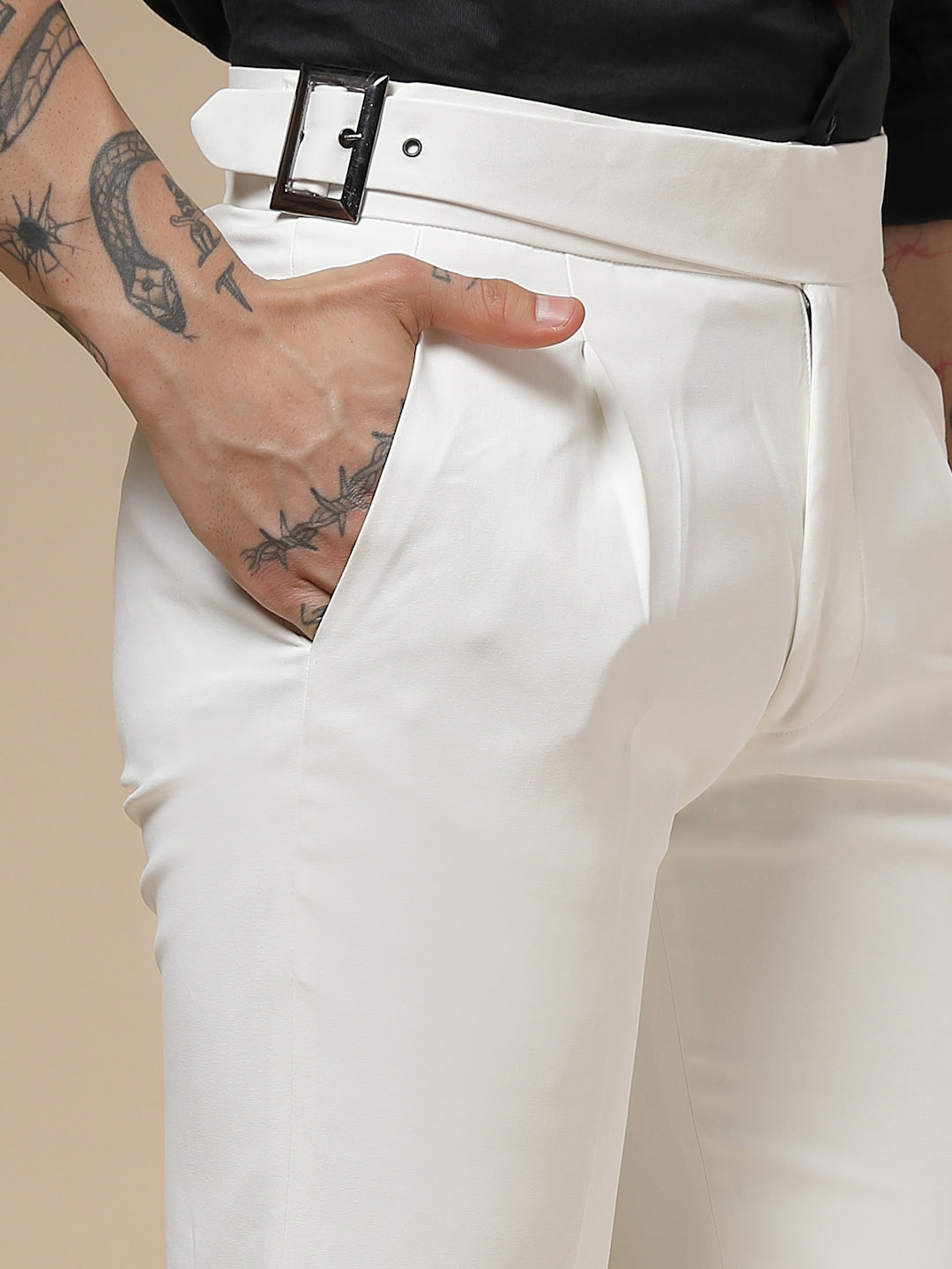 Frost White Classic Buckle Gurkha Pants by Italian Vega®