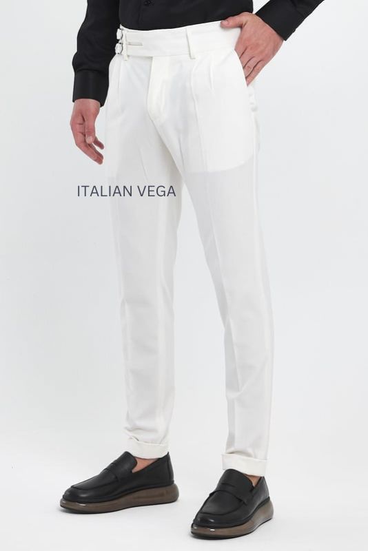 White Double Buckle Formal Gurkha Pants by ITALIAN VEGA®