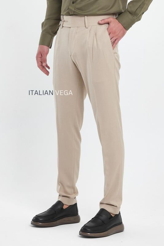 Beige Double Buckle Gurkha Pants