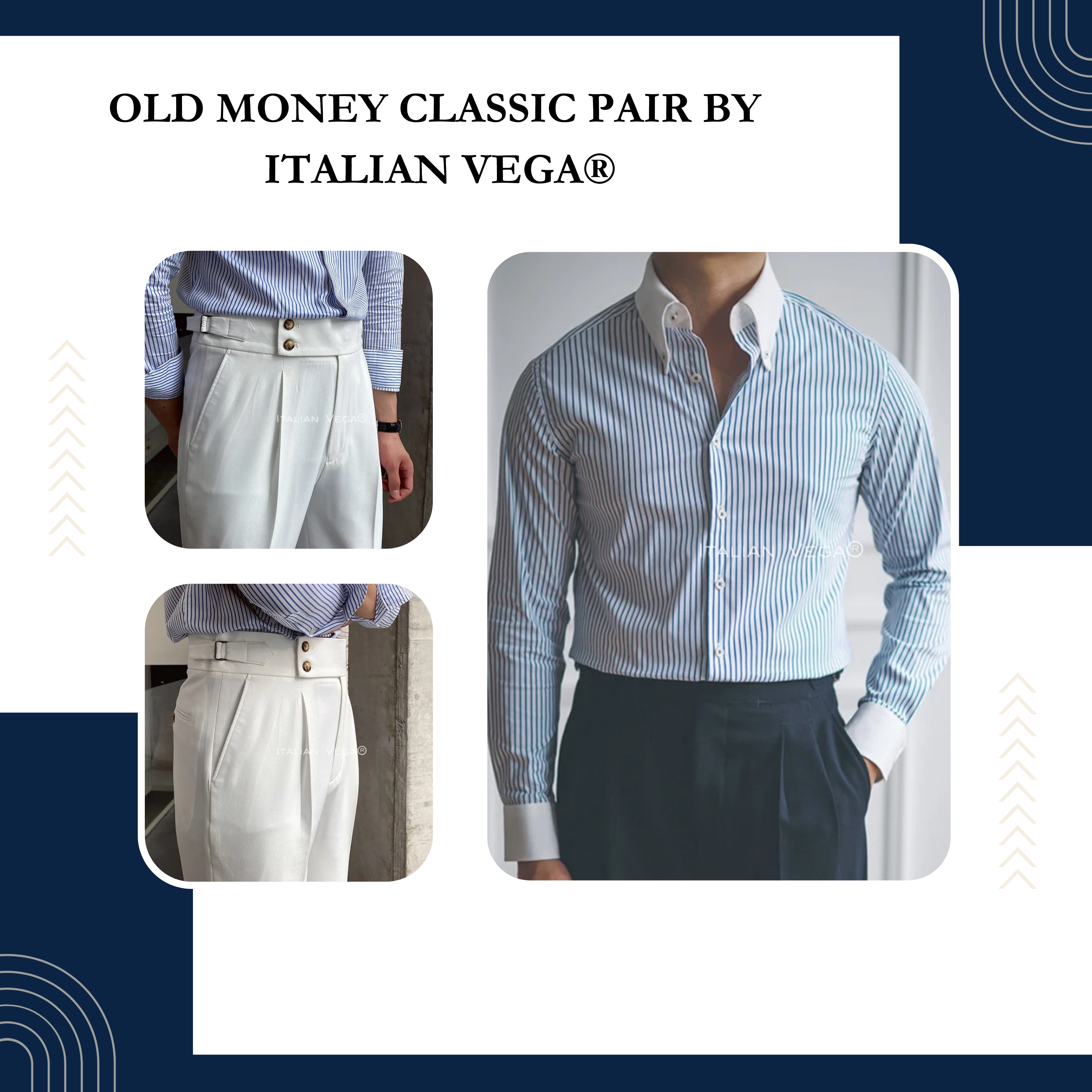 Old Money Classic Stripe Shirt with White Signature Buttoned Gurkha Pant by ITALIAN VEGA®