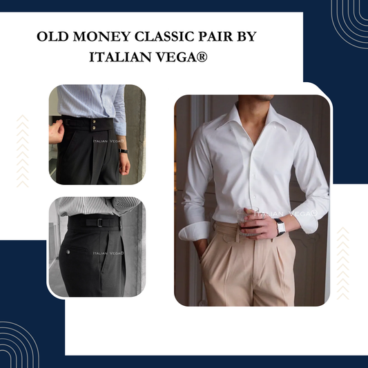 Old Money White Shirt with Navy Blue Signature Buttoned Gurkha Pant by ITALIAN VEGA®