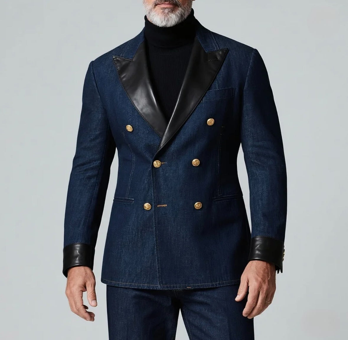 Luxury Denim & PU Leather Blazer – Italian Vega®