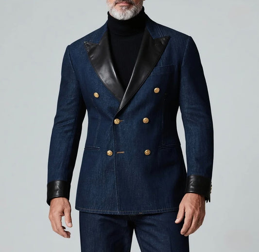 Luxury Denim & PU Leather Blazer – Italian Vega®
