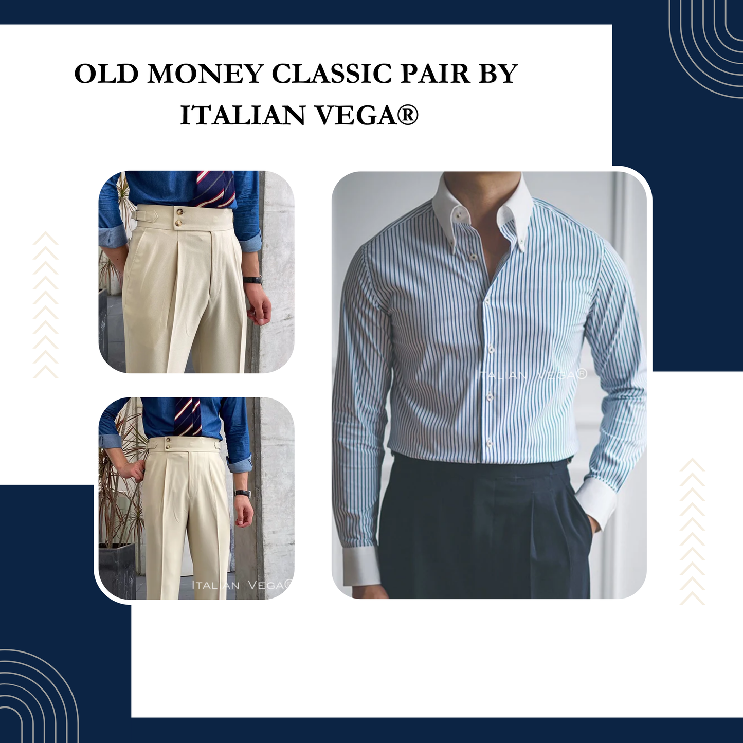 Old Money Classic Stripe Shirt with Beige Signature Buttoned Gurkha Pant by ITALIAN VEGA®