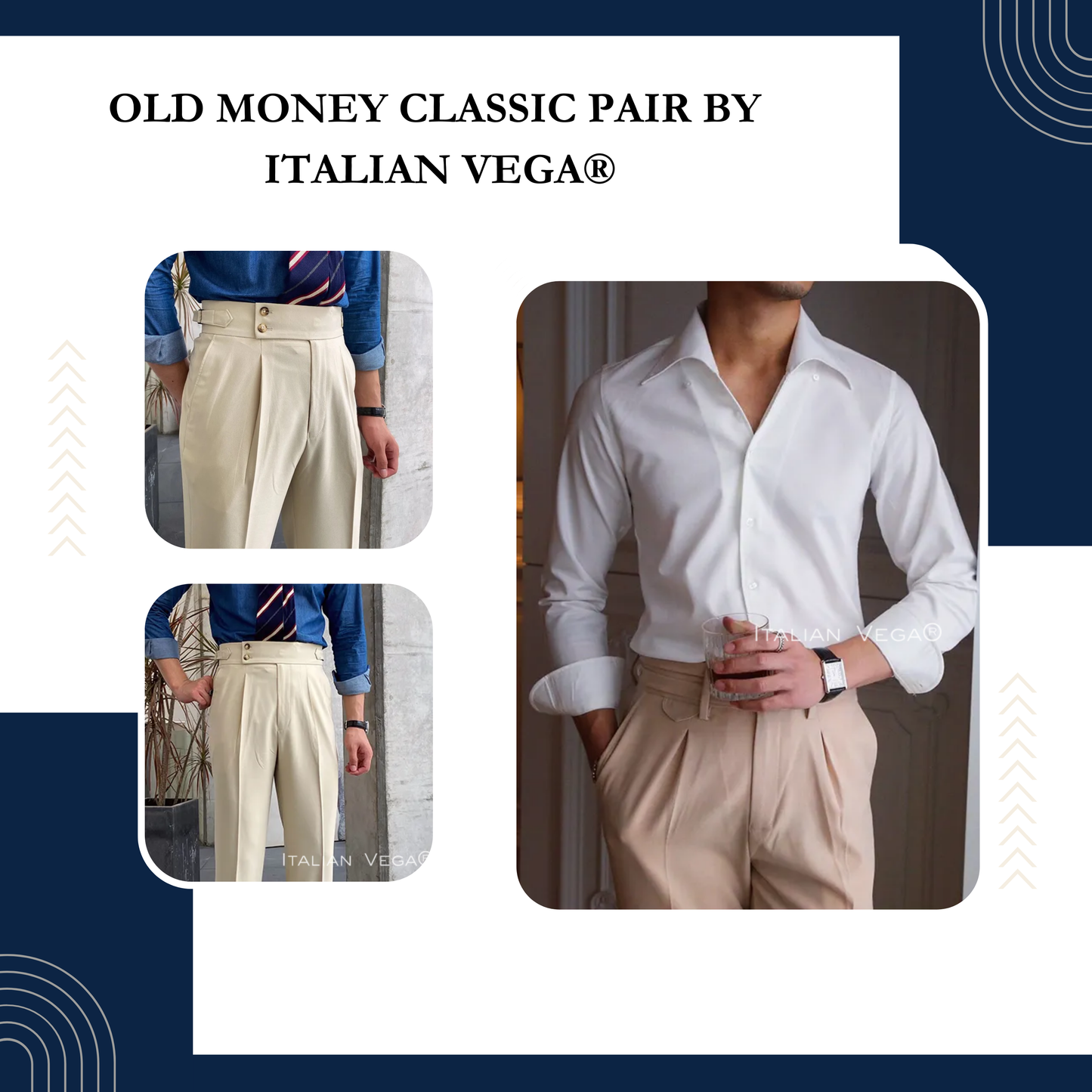 Old Money White Shirt with Beige Signature Buttoned Gurkha Pant by ITALIAN VEGA®