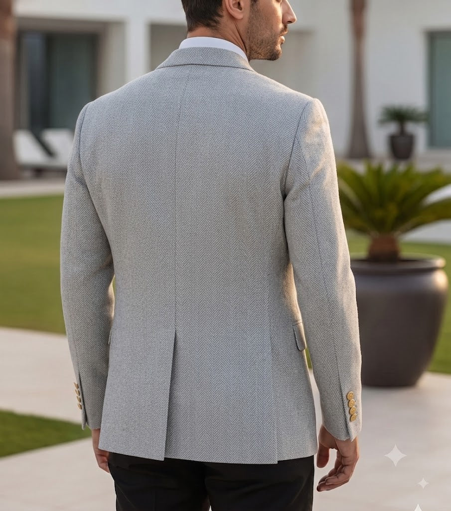Light Grey Herringbone Double Breasted Blazer by Italian Vega®