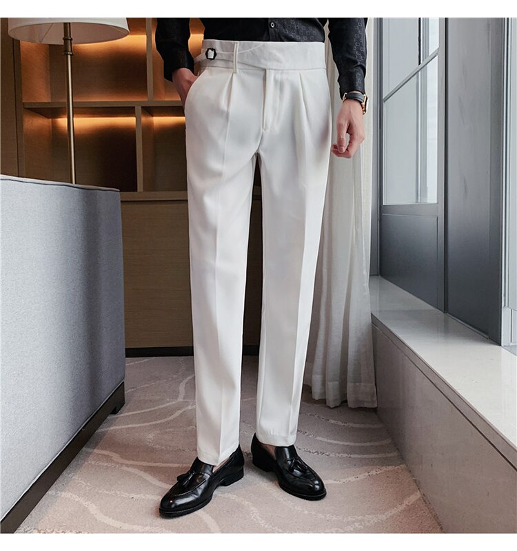 White Single Buckle Gurkha Pants by Italian Vega