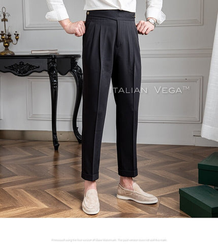 Charcoal Black Classic Buttoned Gurkha Pants by Italian Vega™