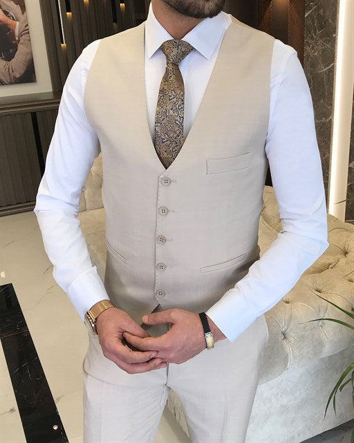 Beige Single Breasted 3 Piece Suit by Italian Vega®