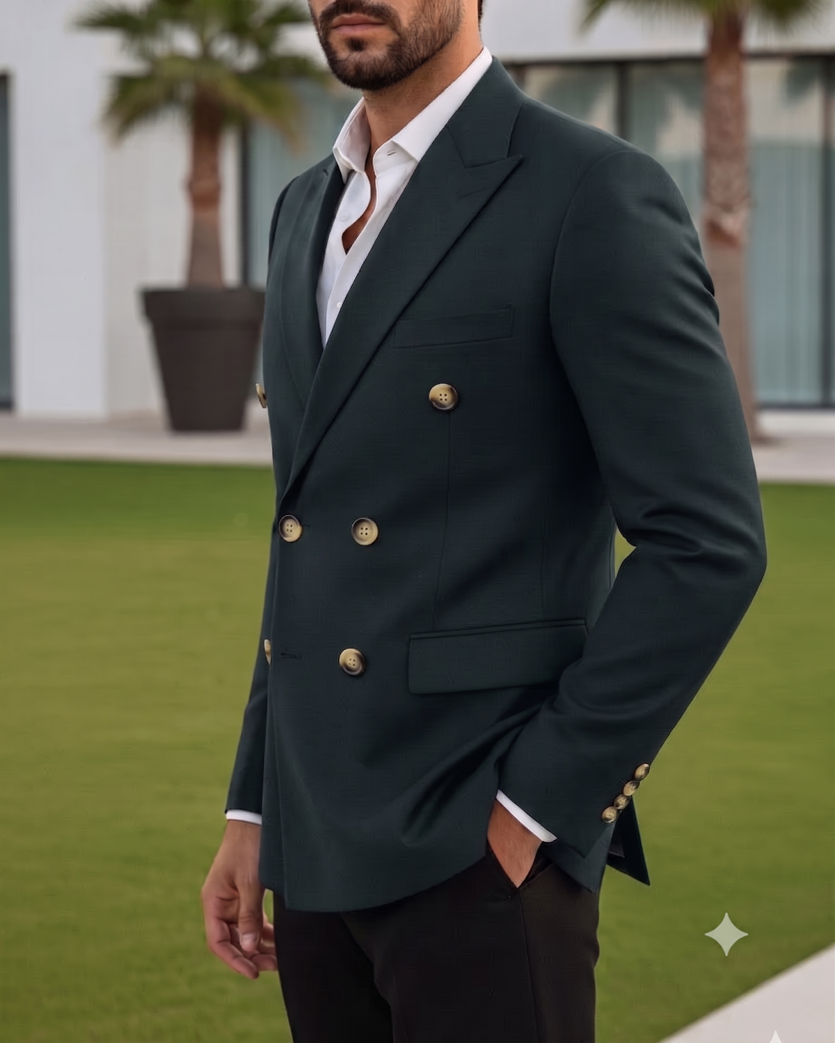 Bottle Green Double Breasted Blazer by Italian Vega®