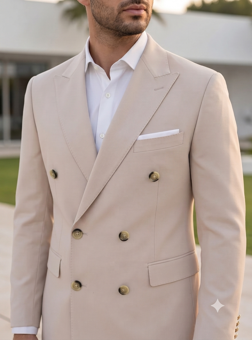 Beige Double Breasted Blazer by Italian Vega®