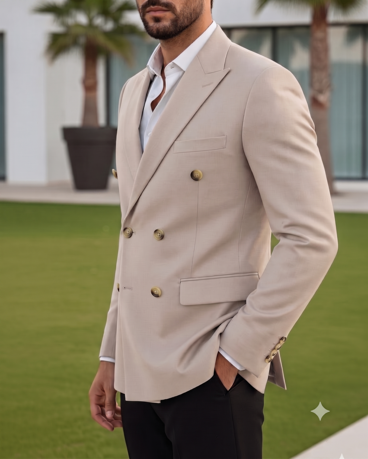 Beige Double Breasted Blazer by Italian Vega®