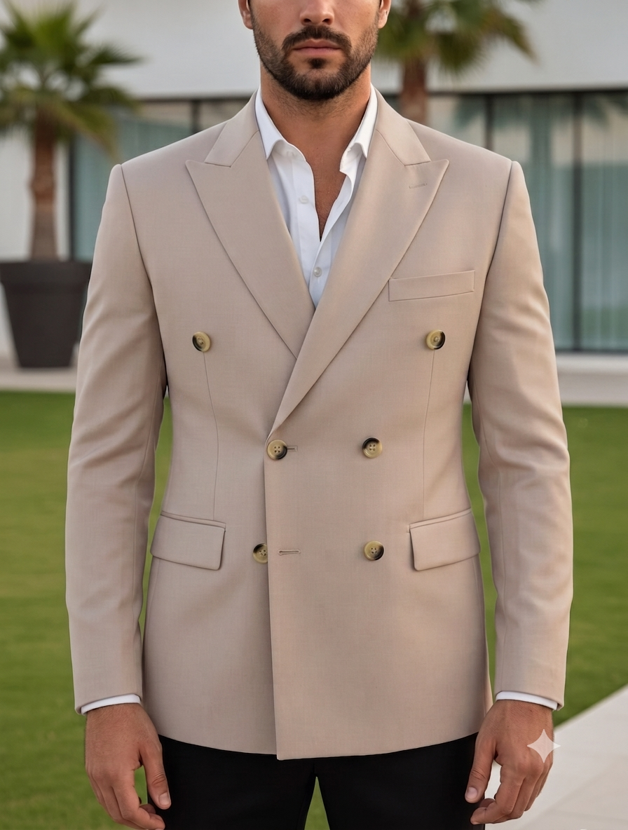 Beige Double Breasted Blazer by Italian Vega®