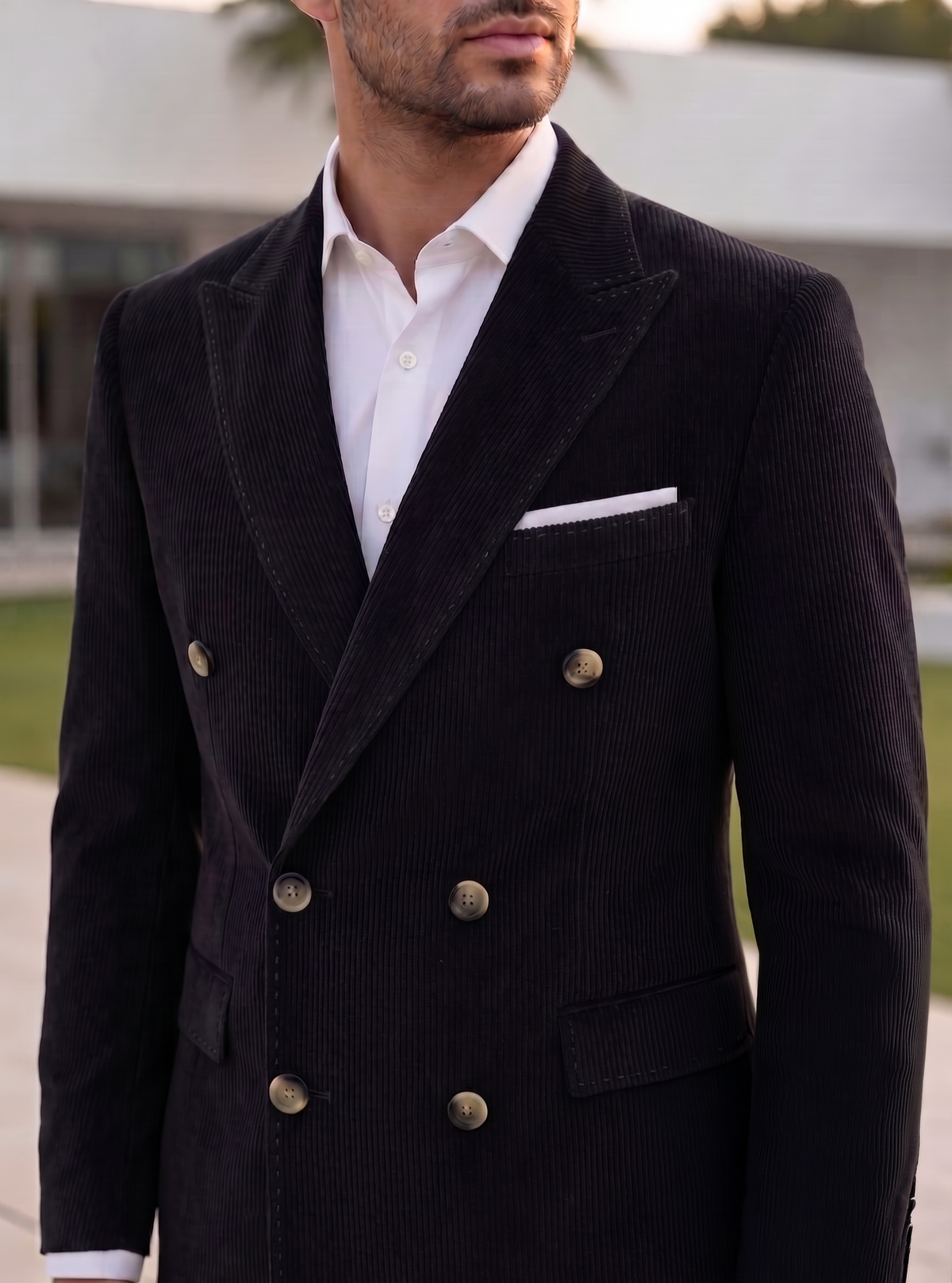 Black Corduroy Double Breasted Blazer by Italian Vega®
