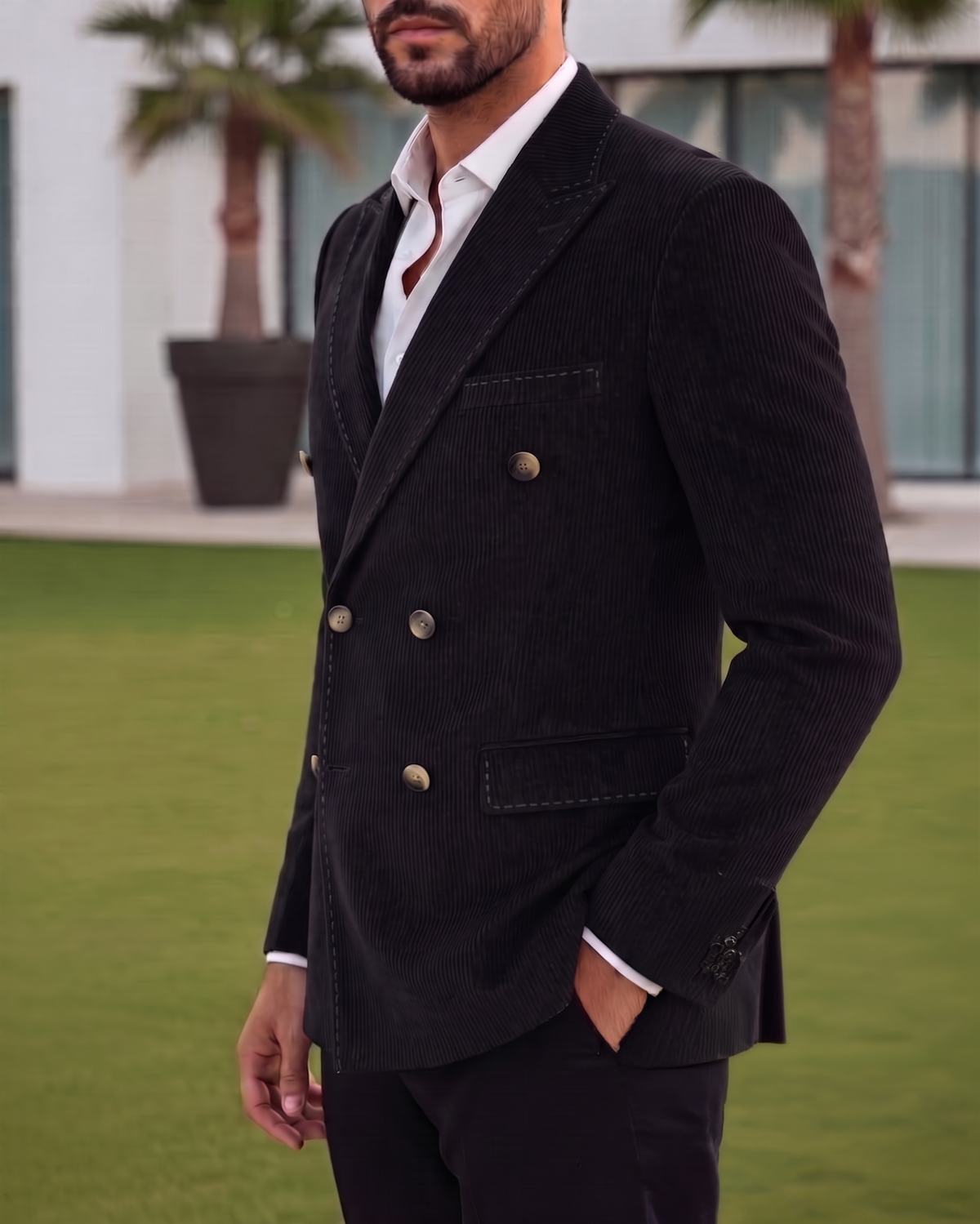 Black Corduroy Double Breasted Blazer by Italian Vega®