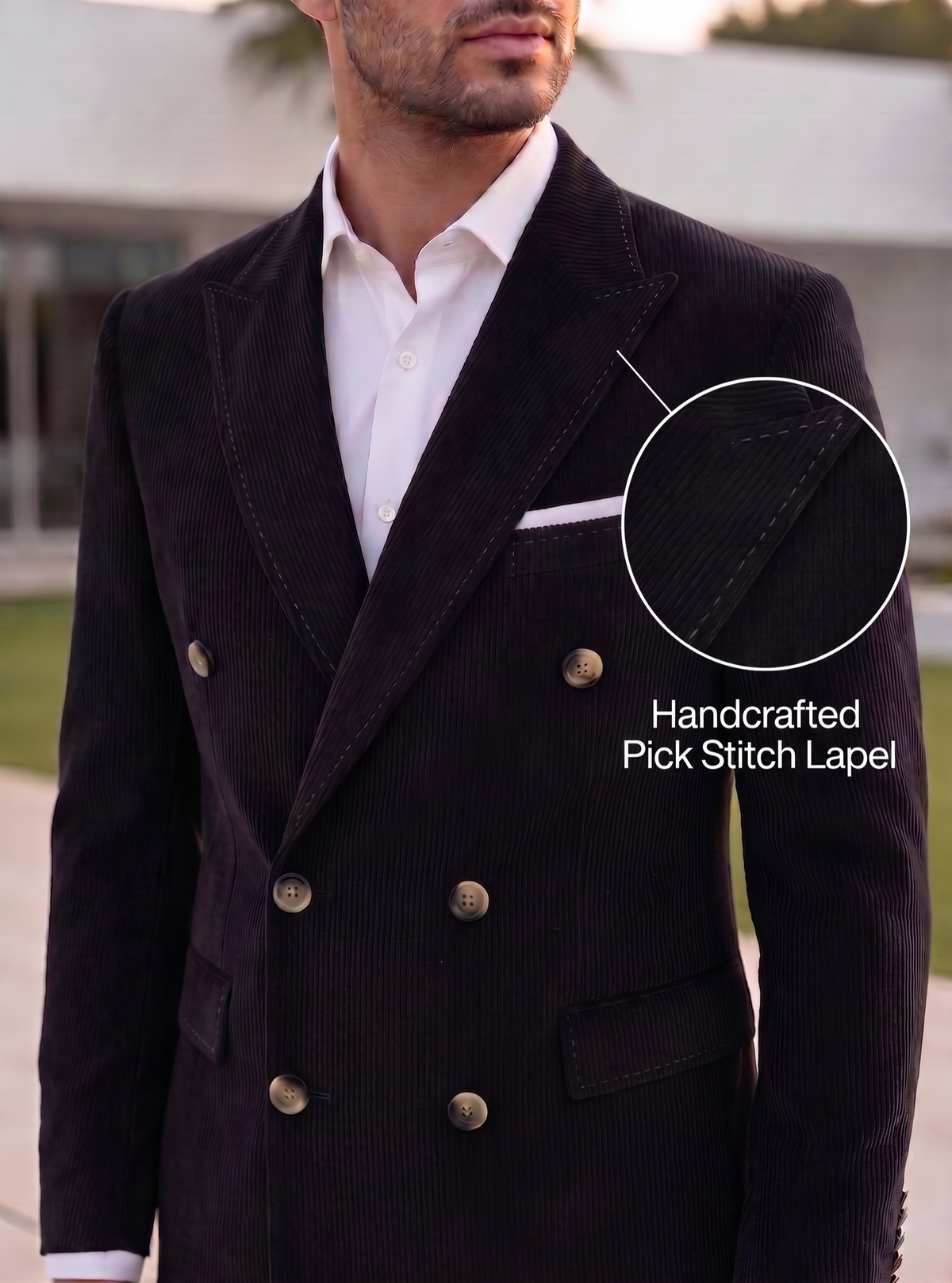 Black Corduroy Double Breasted Blazer by Italian Vega®