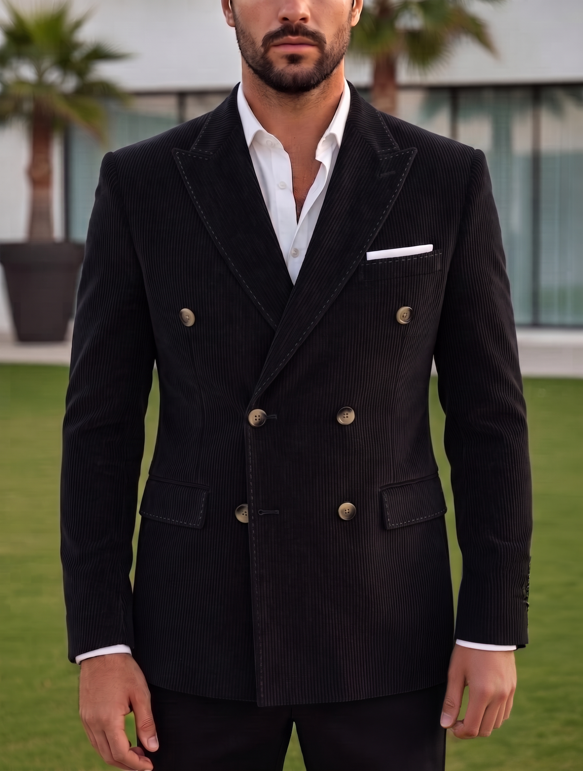 Black Corduroy Double Breasted Blazer by Italian Vega®