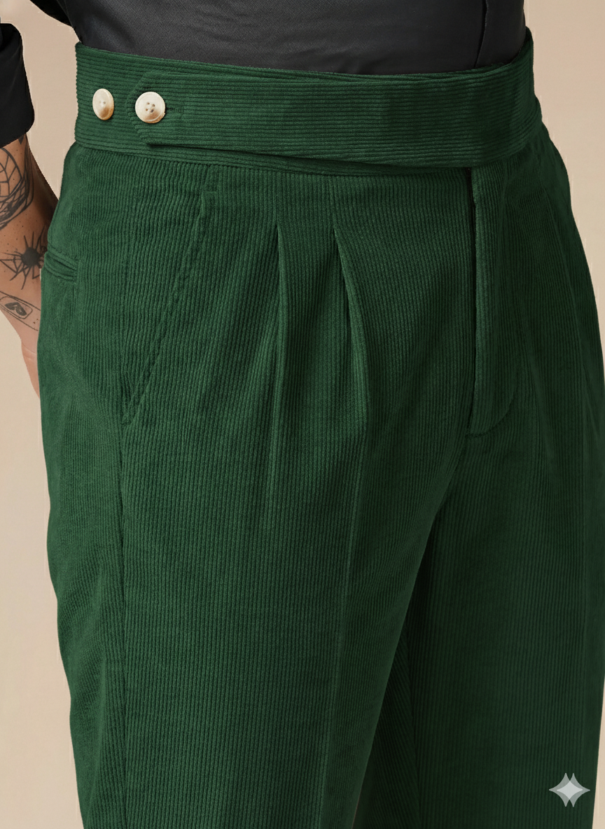 Bottle Green Corduroy Classic Button Gurkha Pants | Boot Cut Fit by ITALIAN VEGA®