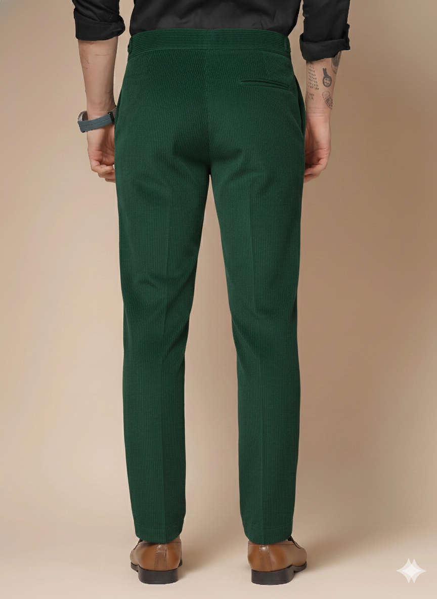 Bottle Green Corduroy Classic Button Gurkha Pants | Boot Cut Fit by ITALIAN VEGA®