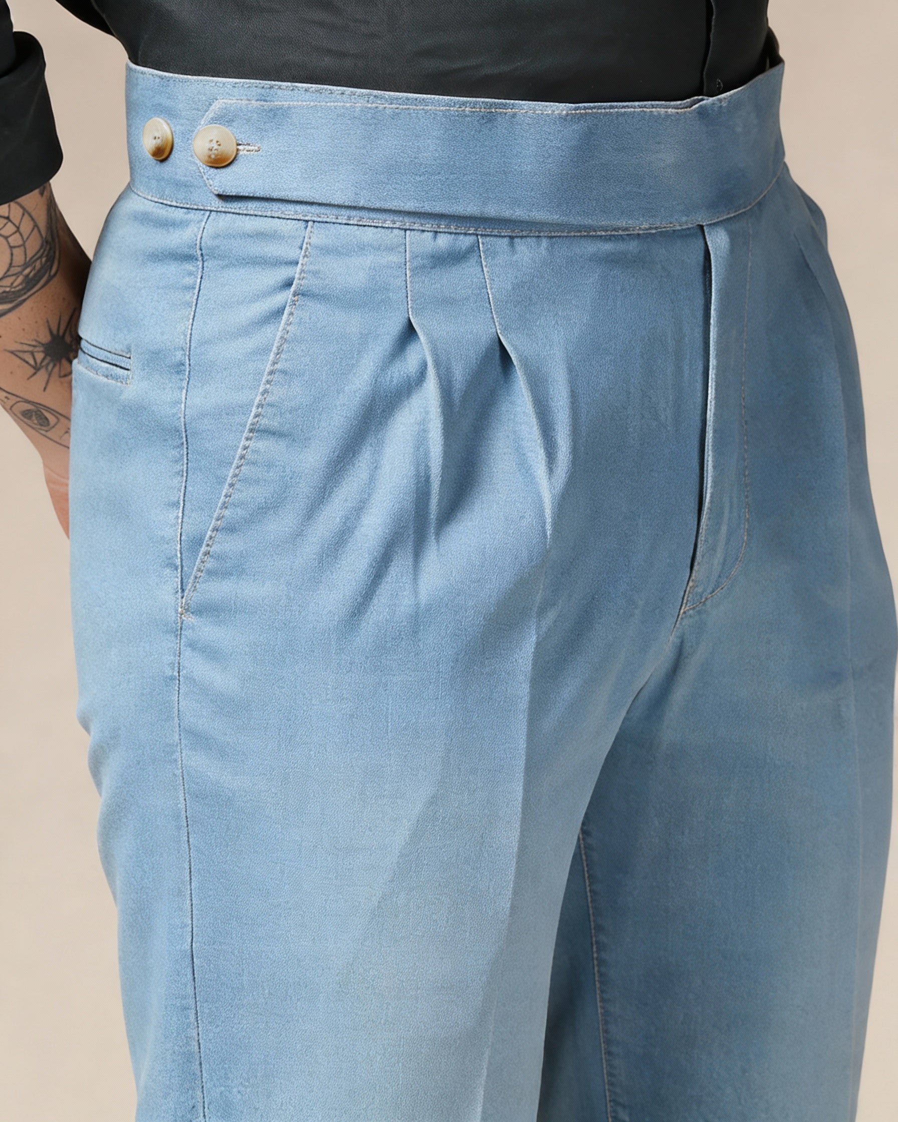 Sky Denim Classic Button Gurkha Trouser Pants | Boot Cut Fit by Italian Vega®