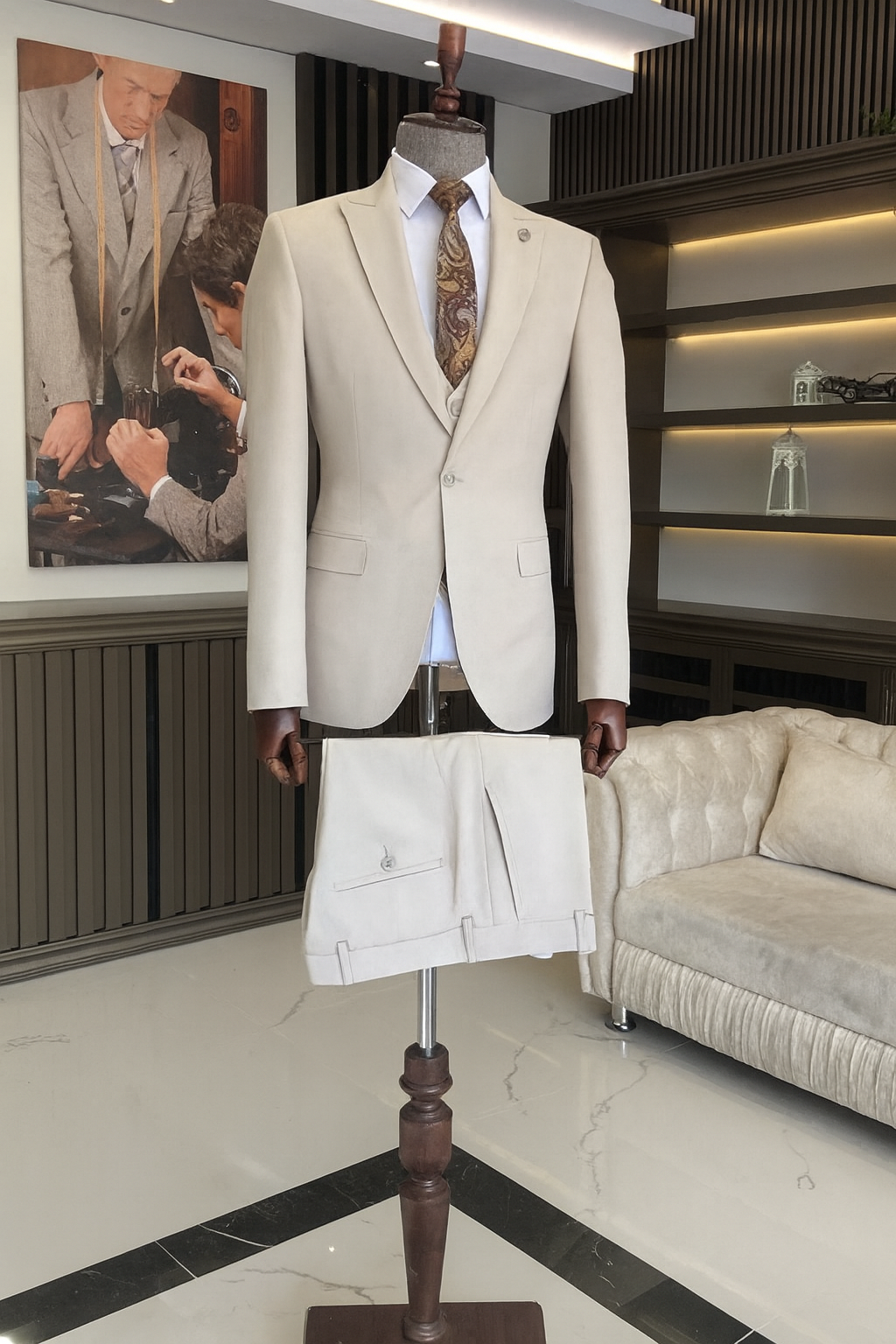 Beige Single Breasted 3 Piece Suit by Italian Vega®