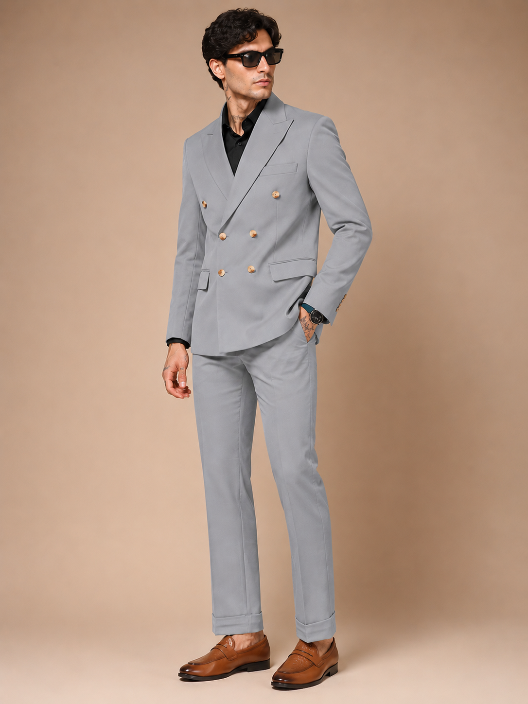 Ash Grey Double Breasted 2 Piece Suit by Italian Vega®