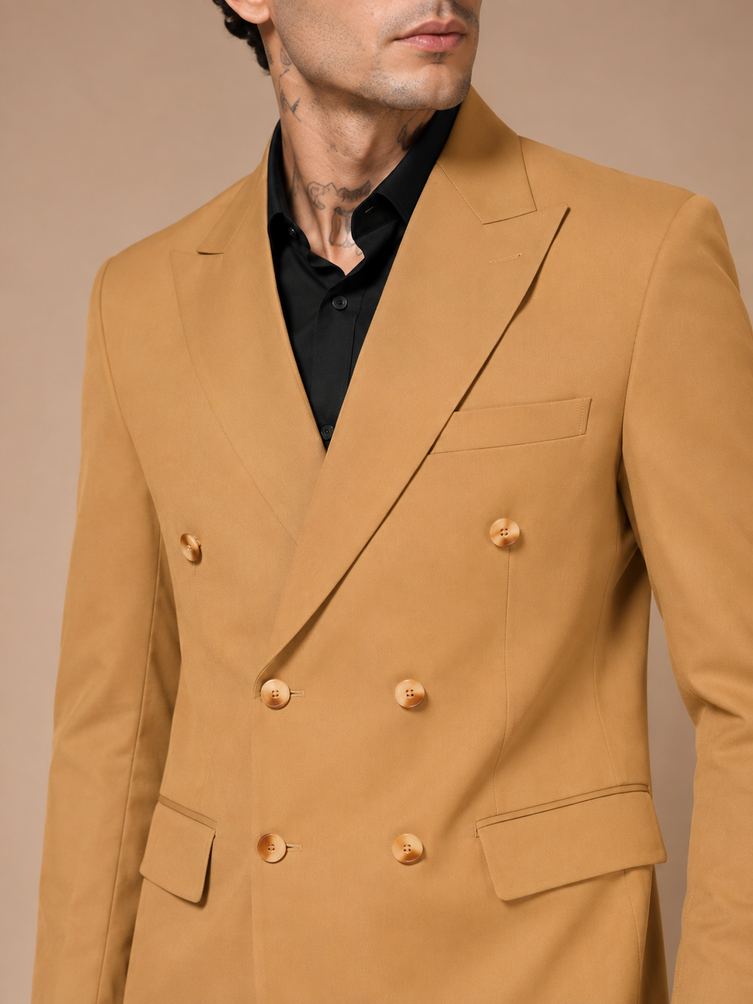 Camel Double Breasted 2 Piece Suit by Italian Vega®