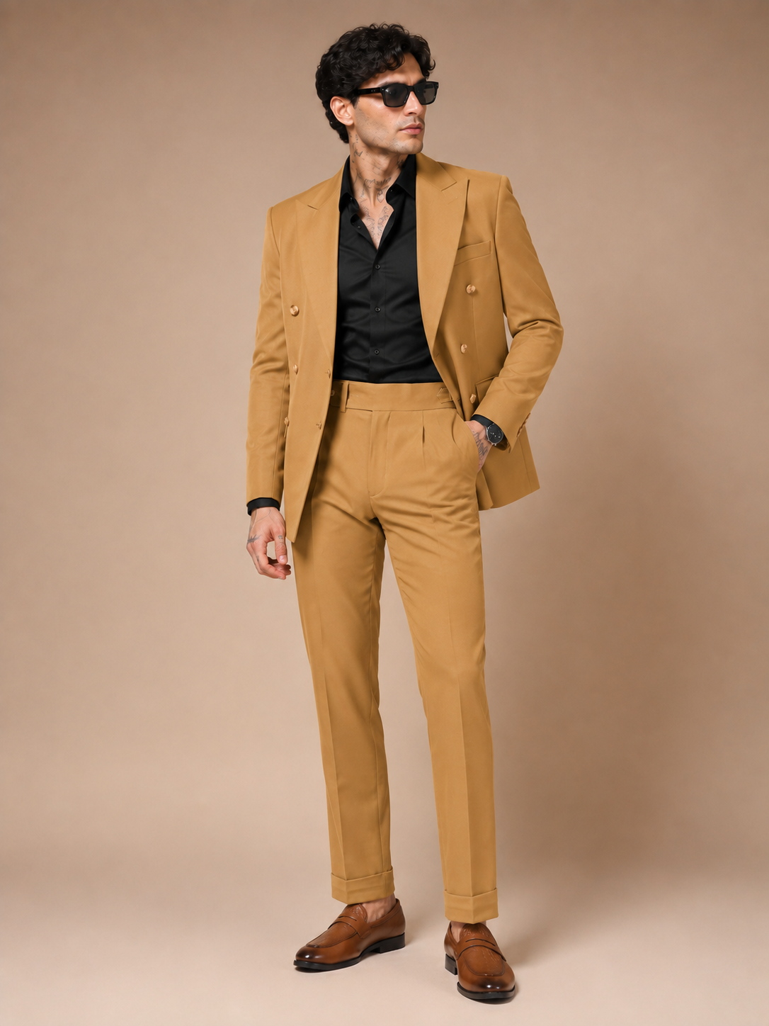 Camel Double Breasted 2 Piece Suit by Italian Vega®