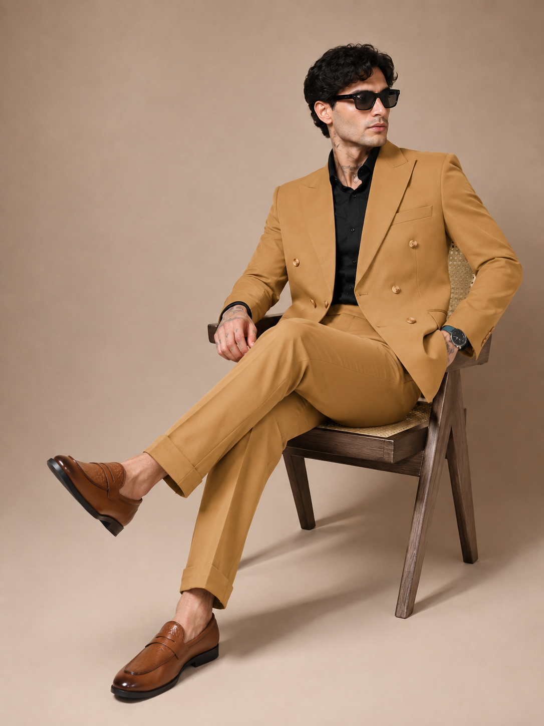 Camel Double Breasted 2 Piece Suit by Italian Vega®