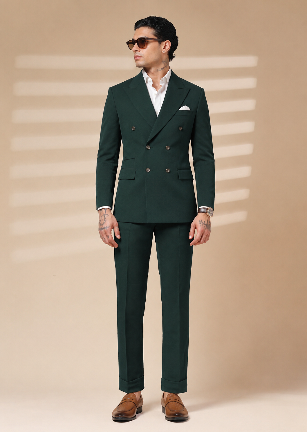 Bottle Green Double Breasted 2 Piece Suit by Italian Vega®