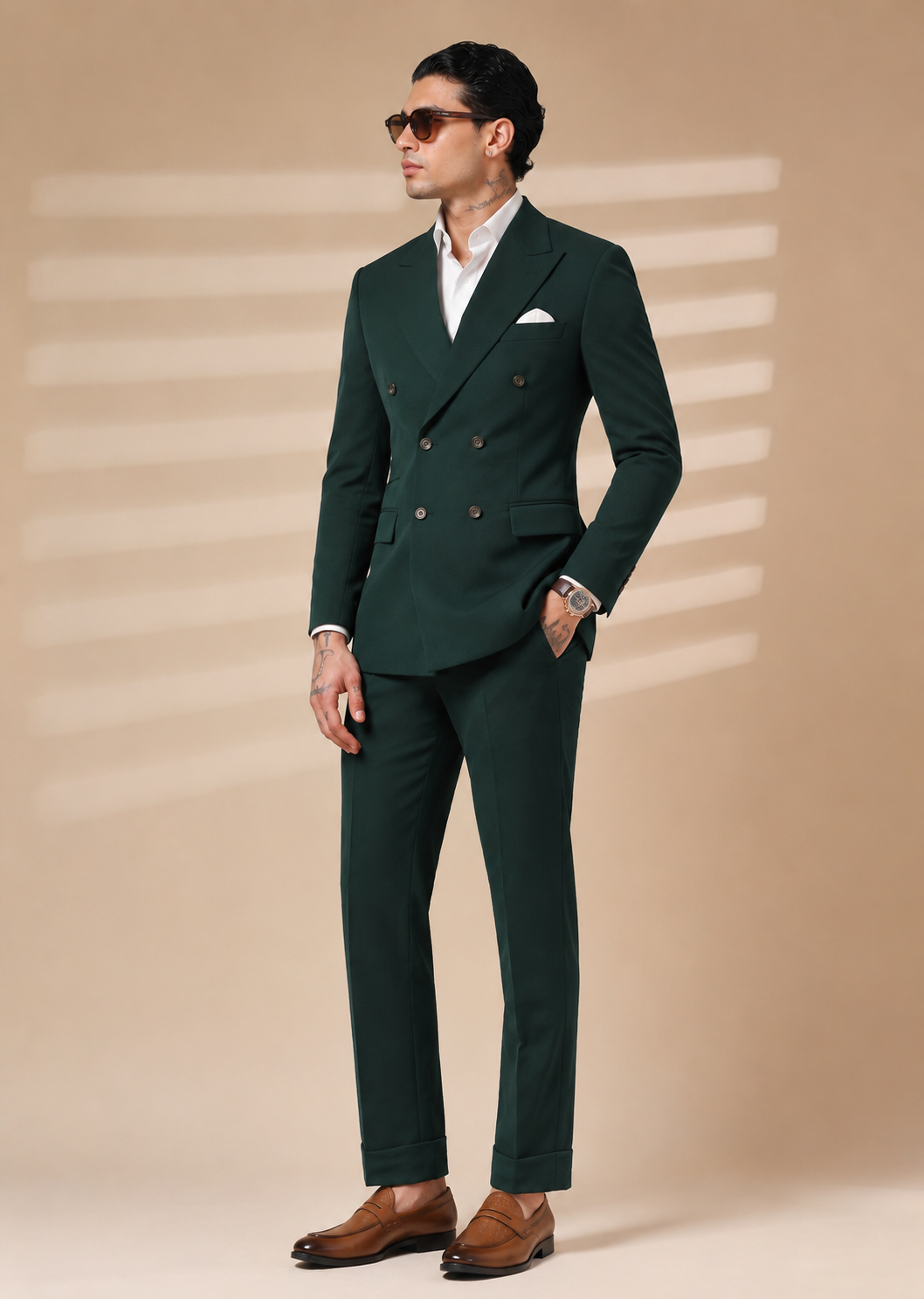 Bottle Green Double Breasted 2 Piece Suit by Italian Vega®