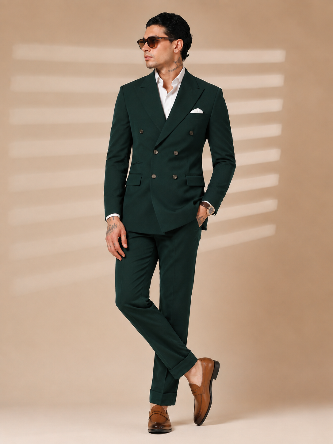 Bottle Green Double Breasted 2 Piece Suit by Italian Vega®