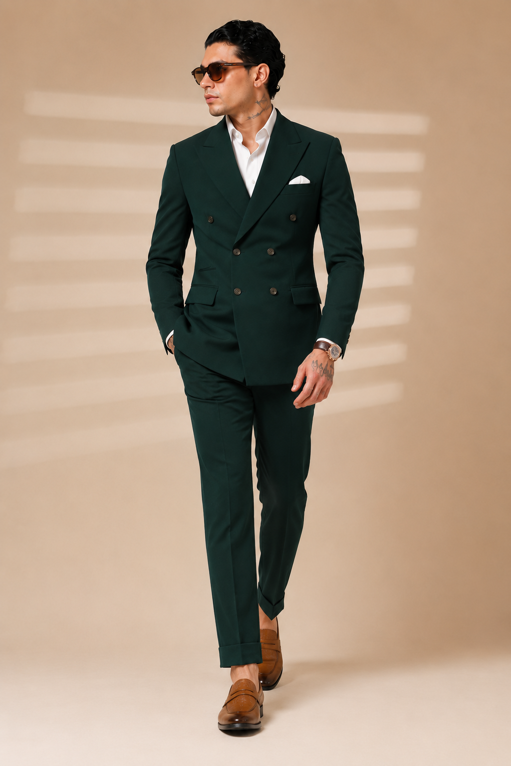Bottle Green Double Breasted 2 Piece Suit by Italian Vega®