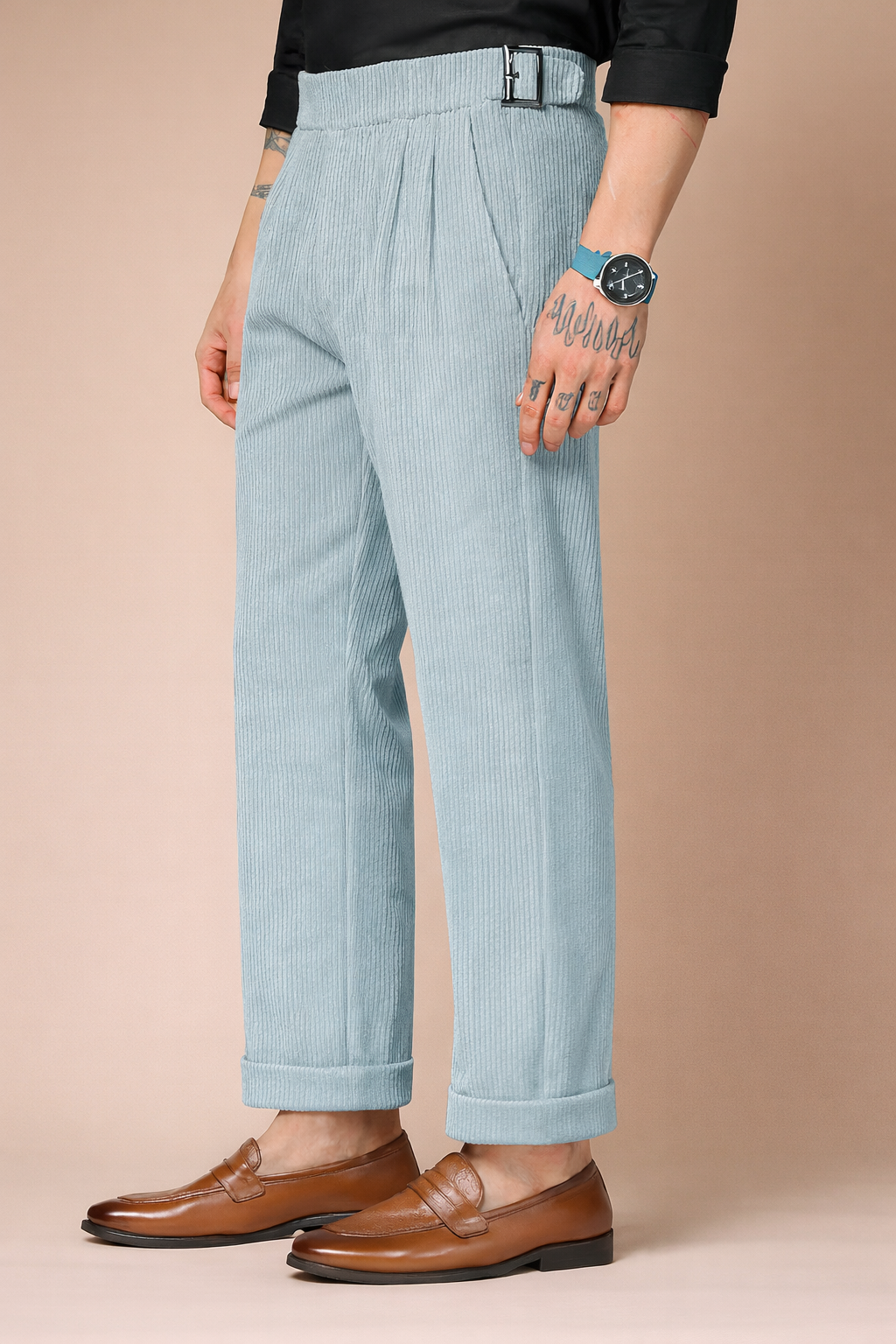 Sage Green Corduroy Classic Buckle Gurkha Pants | Boot Cut Fit by ITALIAN VEGA®