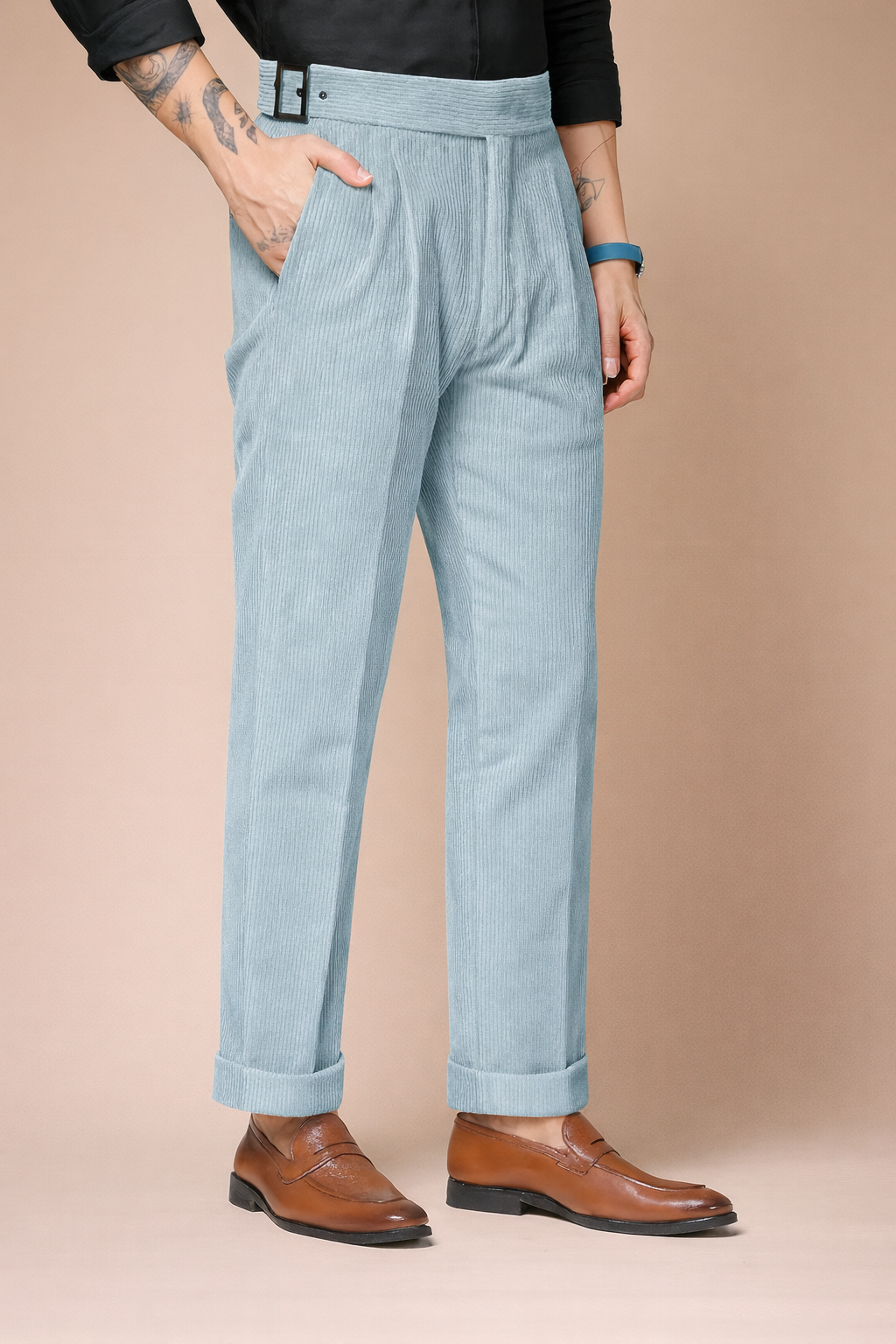 Sage Green Corduroy Classic Buckle Gurkha Pants | Boot Cut Fit by ITALIAN VEGA®