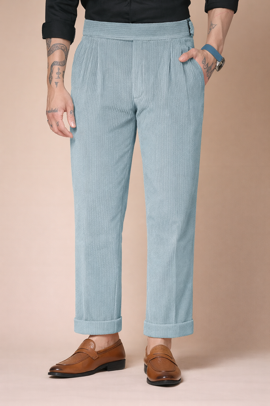 Sage Green Corduroy Classic Buckle Gurkha Pants | Boot Cut Fit by ITALIAN VEGA®