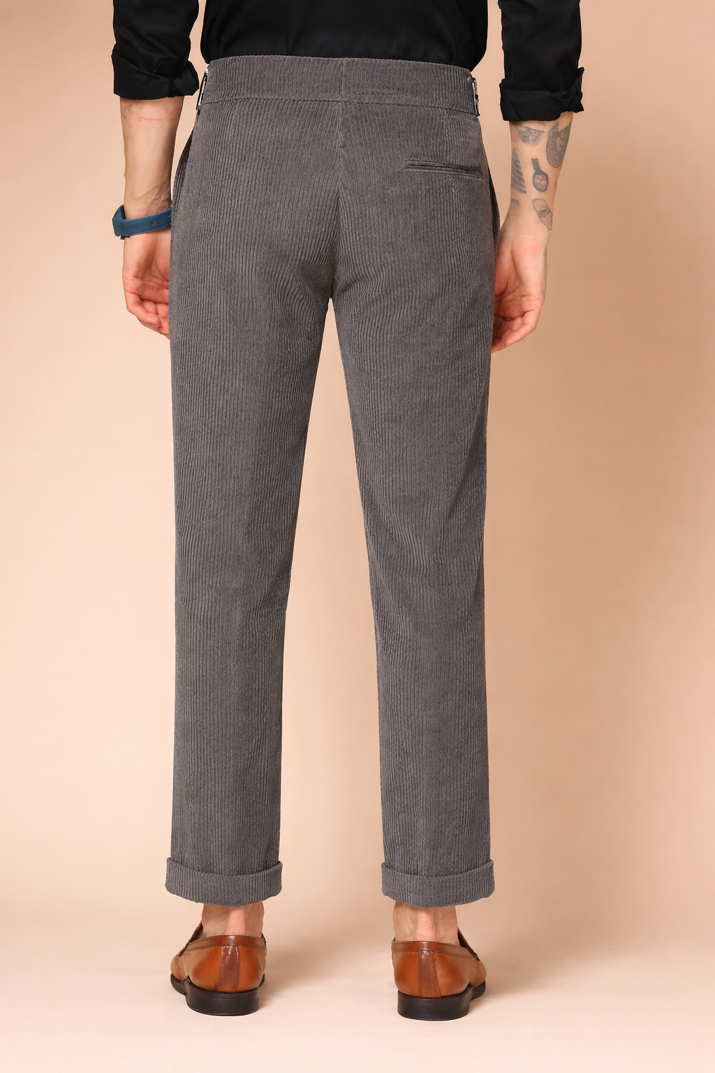 Dark Grey Corduroy Classic Buckle Gurkha Pants | Boot Cut Fit by ITALIAN VEGA®