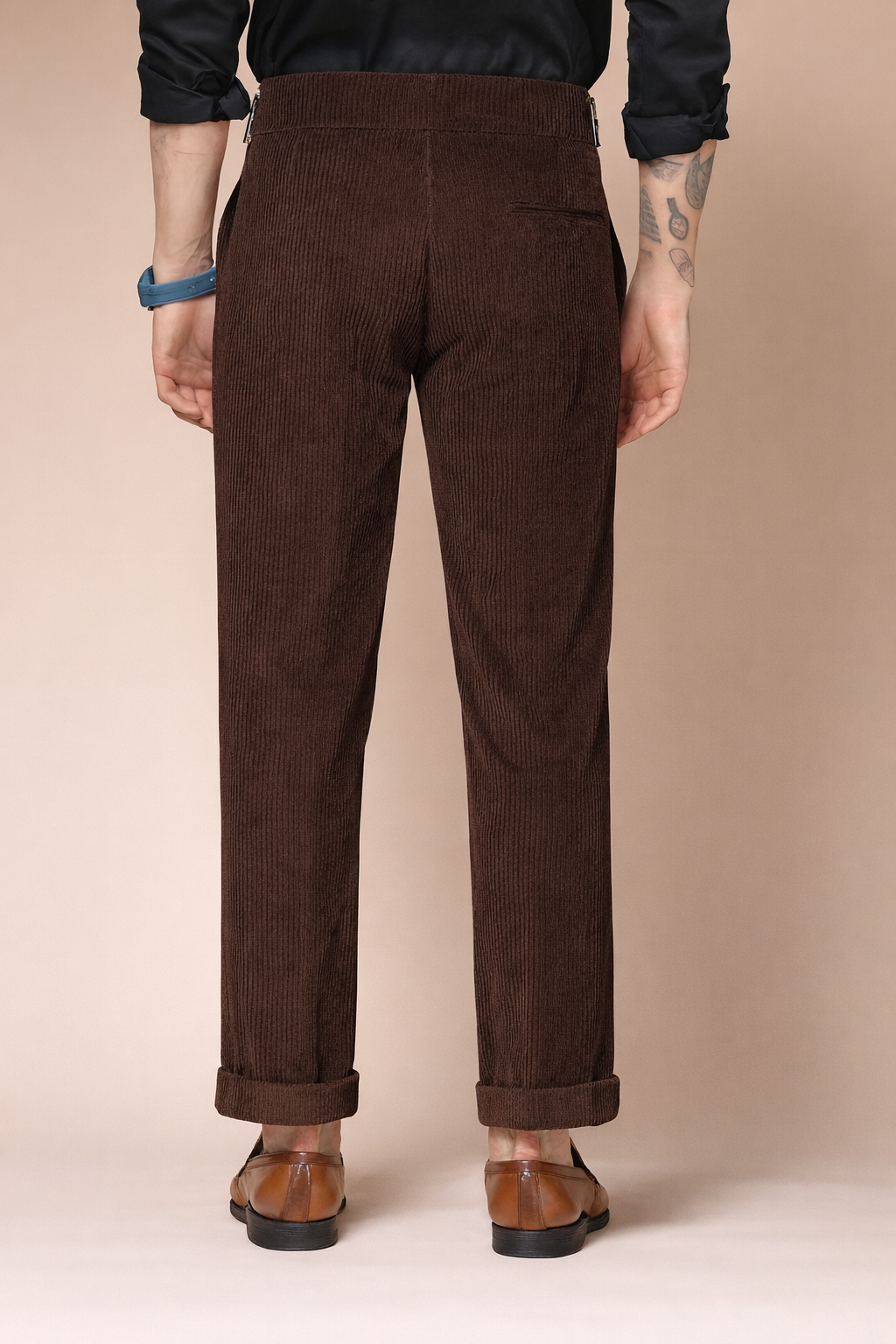 Brown Corduroy Classic Buckle Gurkha Pants | Boot Cut Fit by ITALIAN VEGA®