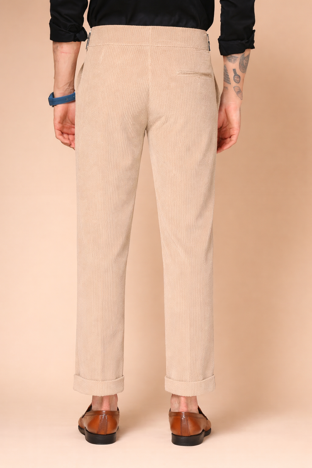 Beige Corduroy Classic Buckle Gurkha Pants | Boot Cut Fit by ITALIAN VEGA®