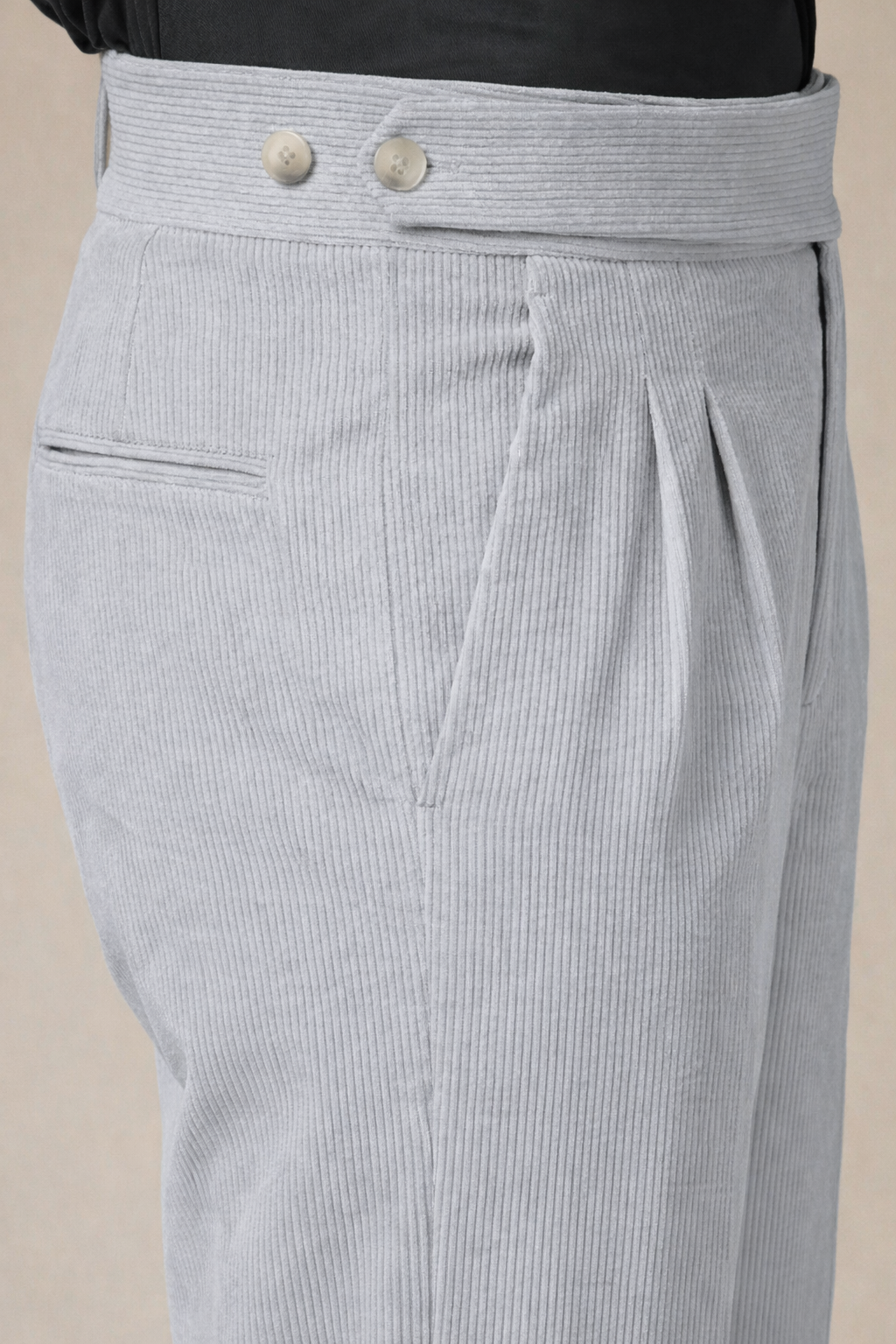 Light Grey Corduroy Classic Button Gurkha Pants | Boot Cut Fit by ITALIAN VEGA®
